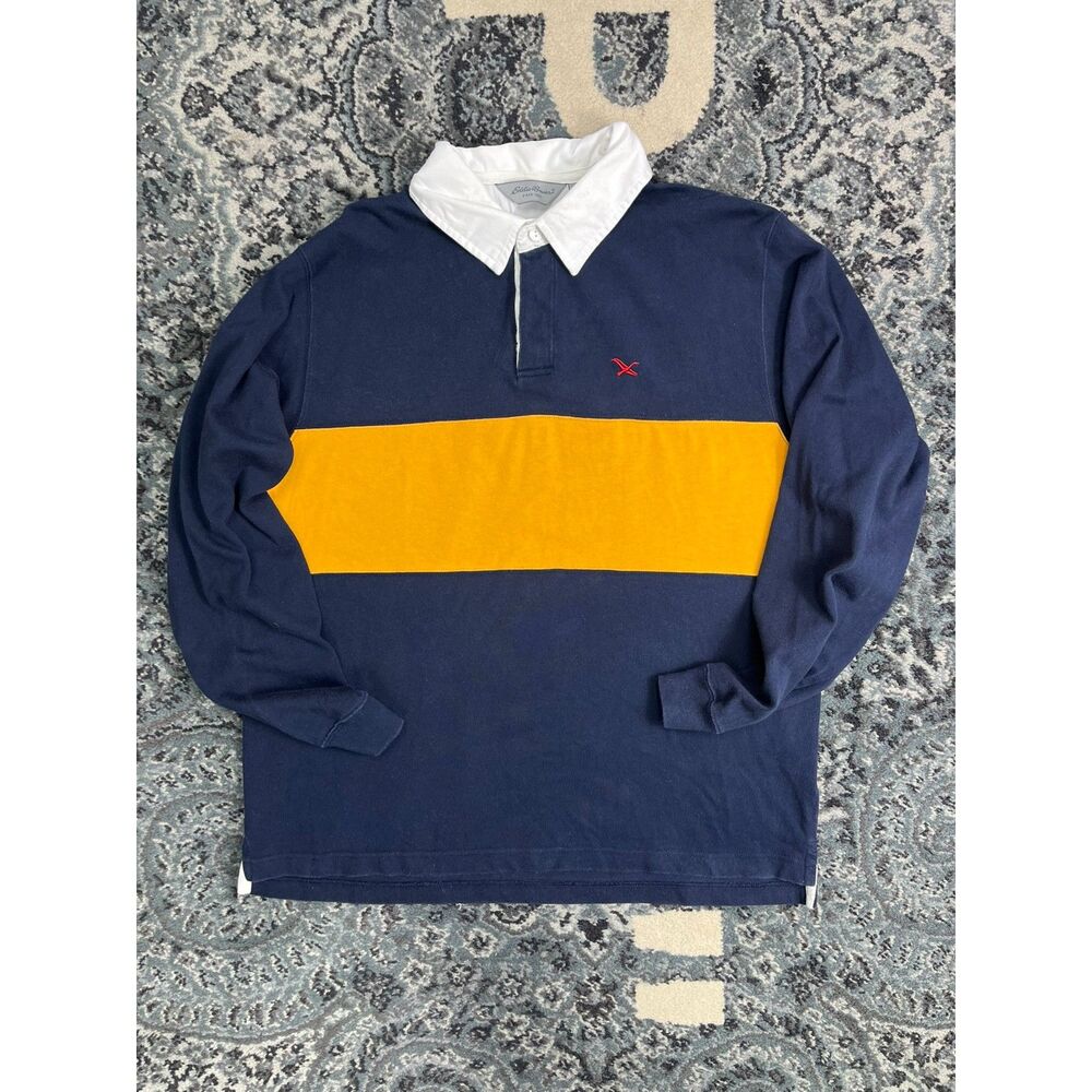 Vintage Y2k Mens Eddie Bauer Polo Rugby Shirt Size Large Blue
